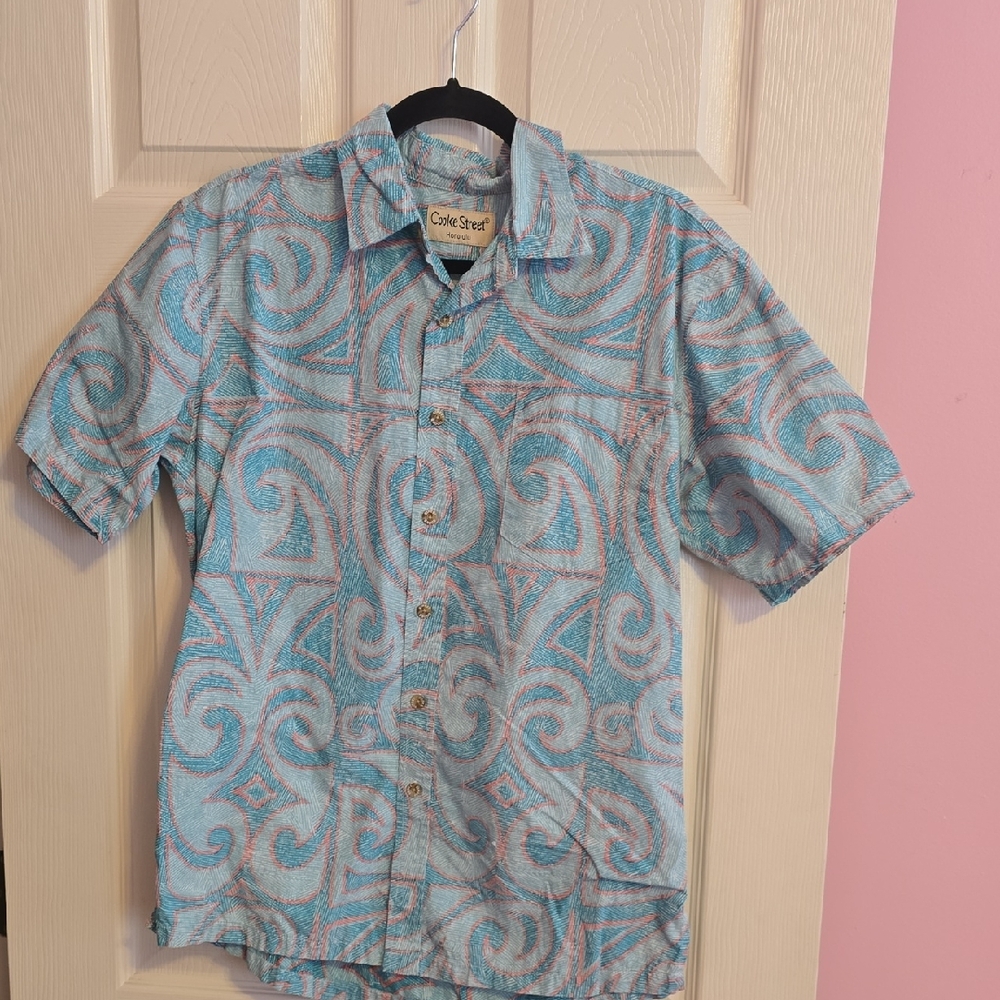 Cooke Street Men's Casual Button-Down Shirt -‎ Blue and Pink Swirl